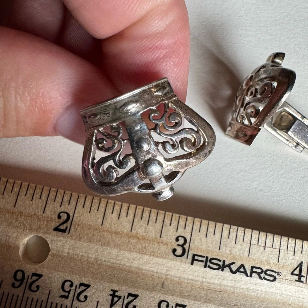 Elegant Vintage Sterling Silver Filigree Crown Cufflinks 12.6